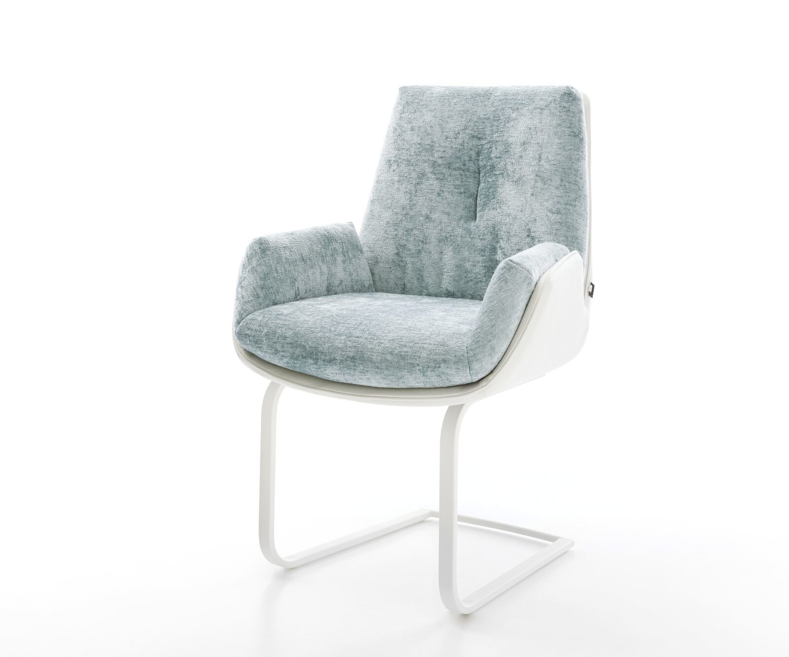 Cantilever Clea-Flex tissu mixte cuir de vache blanc-bleu pastel pied cantilever plat blanc