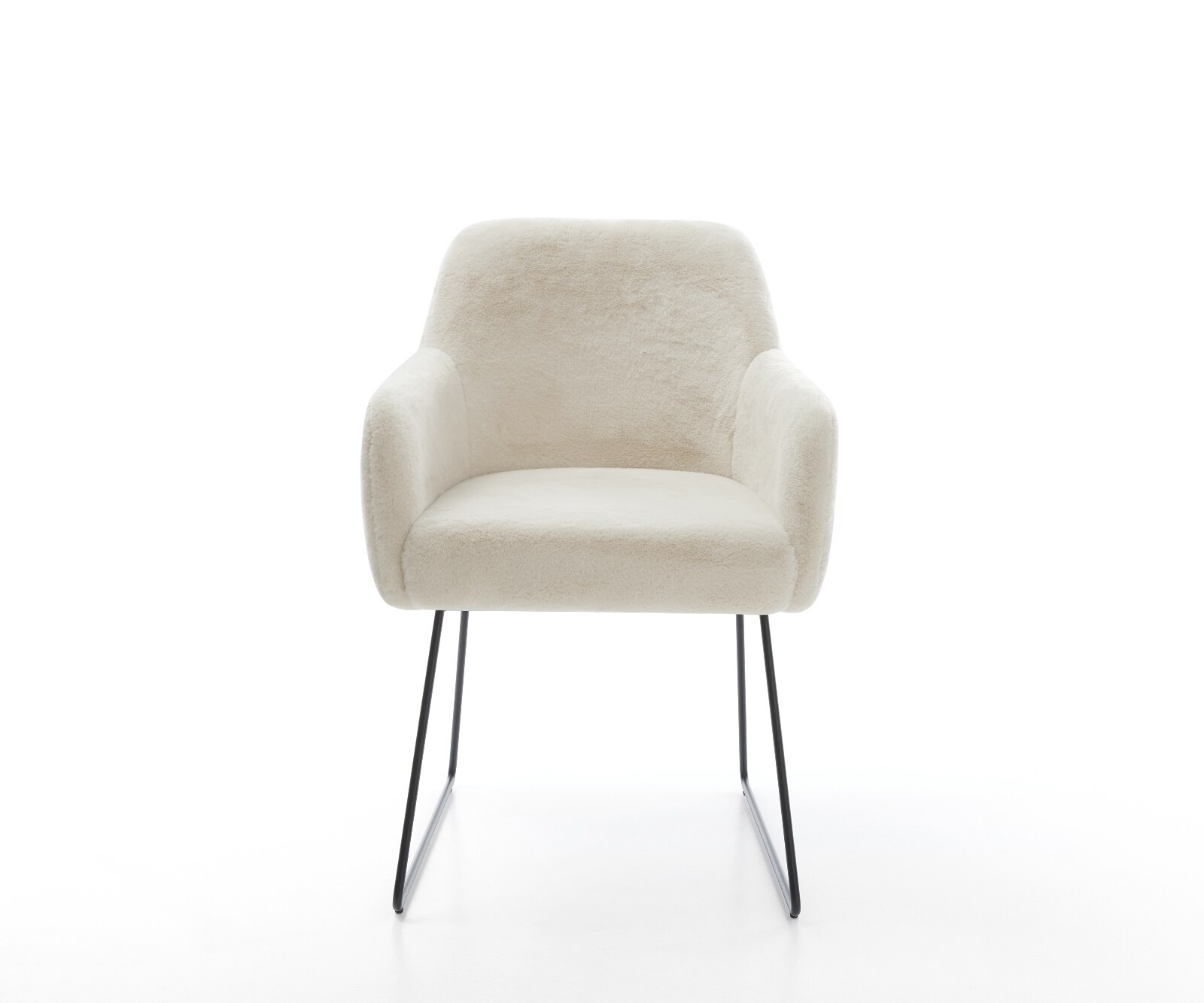 Chaise-de-salle-à-manger Greg-Flex peluche crème-blanc pied trapèze noir ressorts ensachés 1