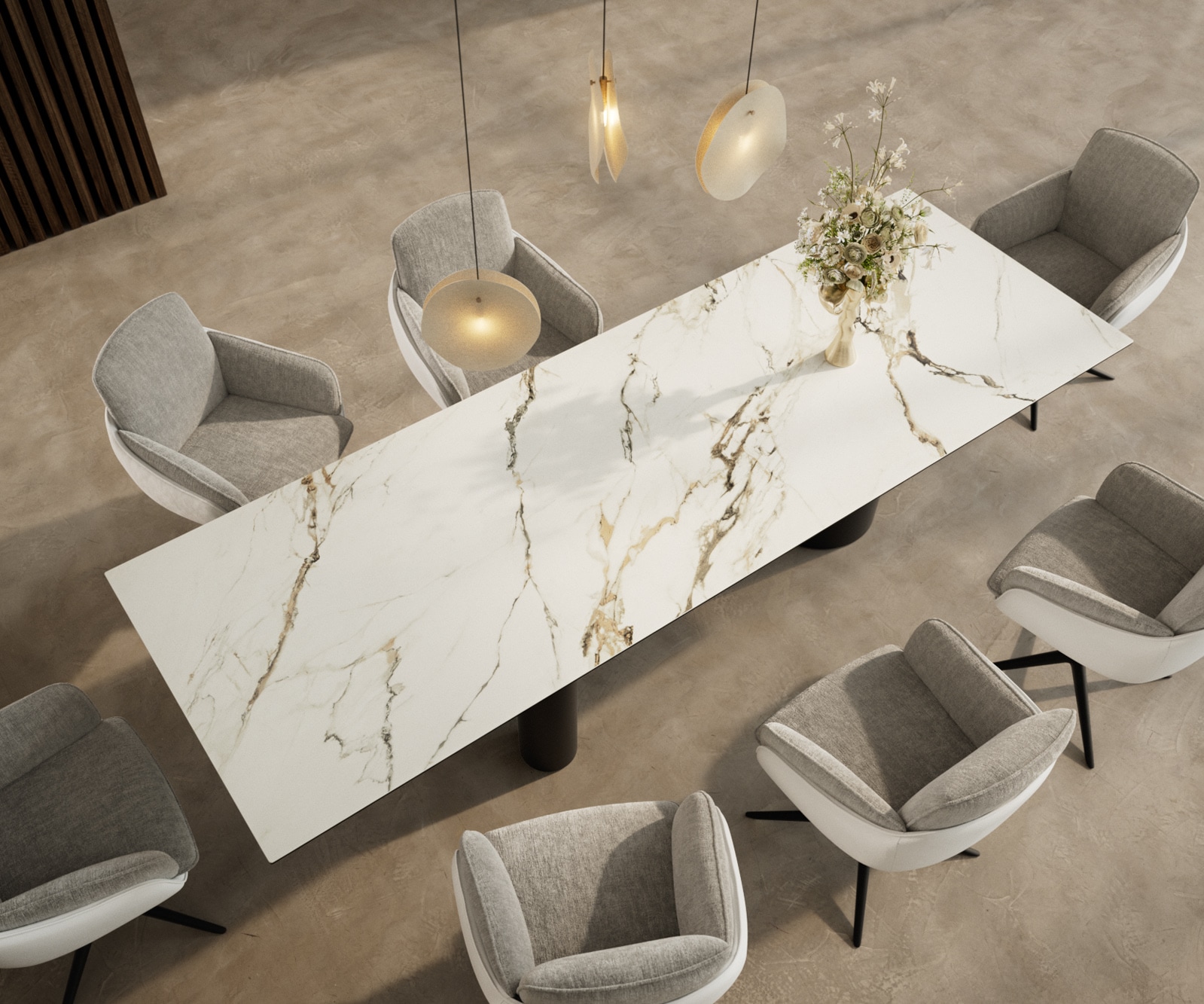 Table à manger Edge 300x100 céramique Calacatta Luxe blanc-doré-gris Troa métal noir 3 Table à manger Edge 300x100 céramique Calacatta Luxe blanc-doré-gris Troa métal noir 3