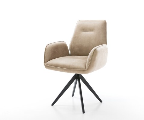 Chaise-de-salle-à-manger Zoa-Flex microvelours beige vintage pied croisé angulaire noir ressorts ensachés