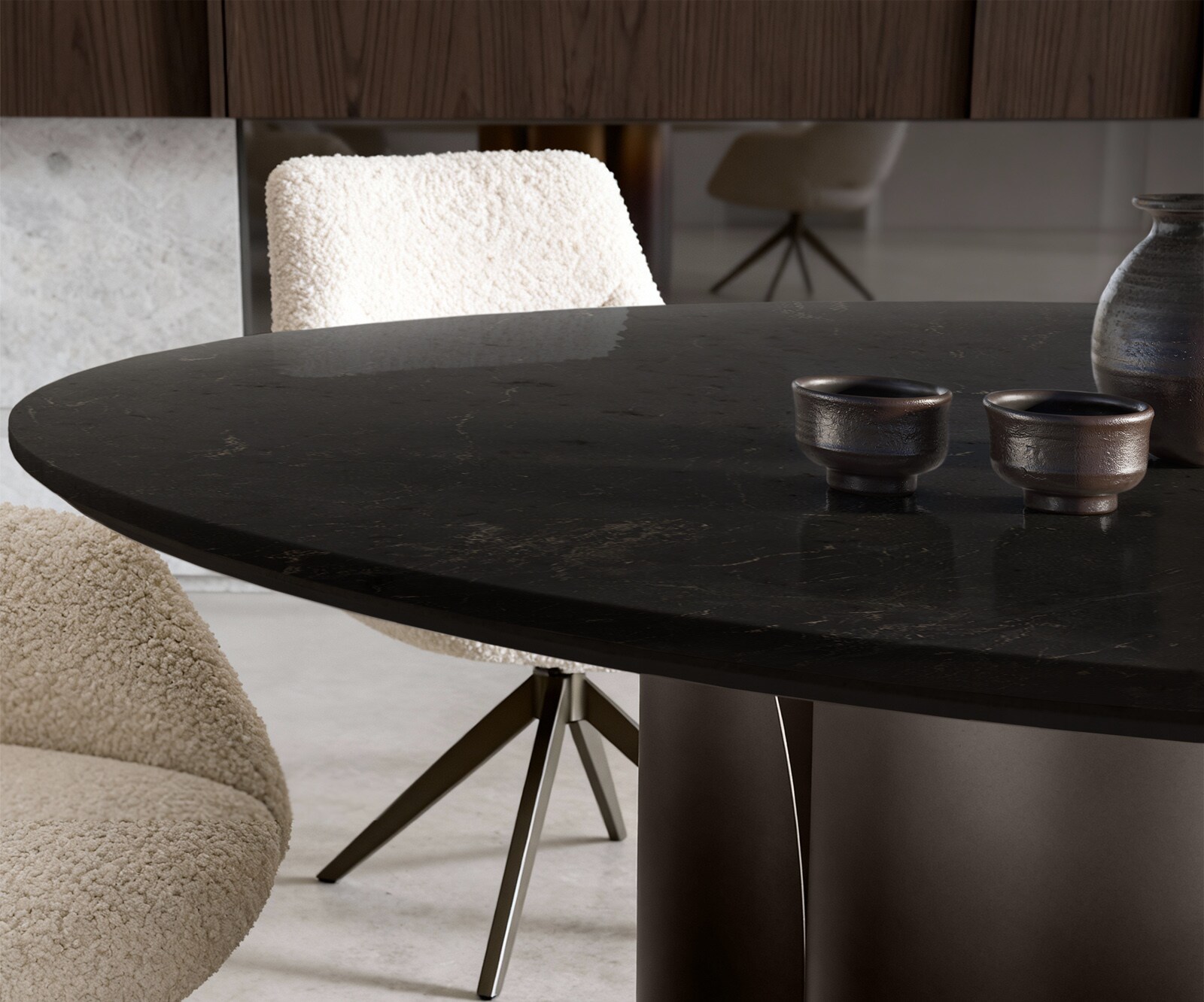 Table-à-manger Adenza ronde 140 x 140 cm marbre noir et or métal noir antique 4