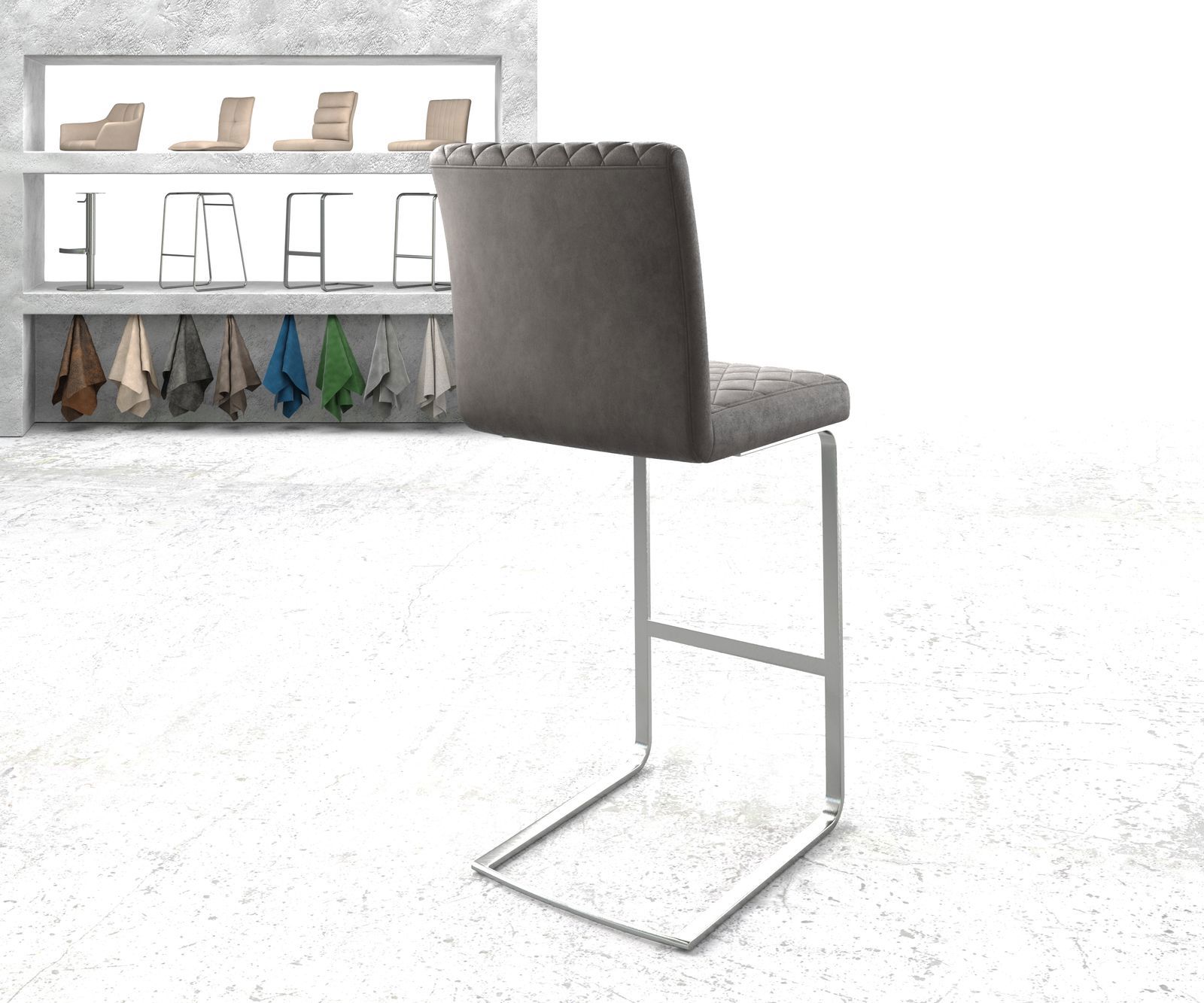 Chaise-de-bar Earnest-Flex piqué en diamant Vintage anthracite  chaise cantilever acier plat inoxydable 2