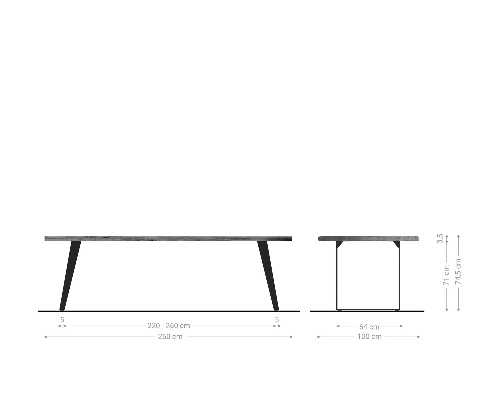 Table-à-manger Edge 260x100 acacia nature métal incliné Live-Edge 4