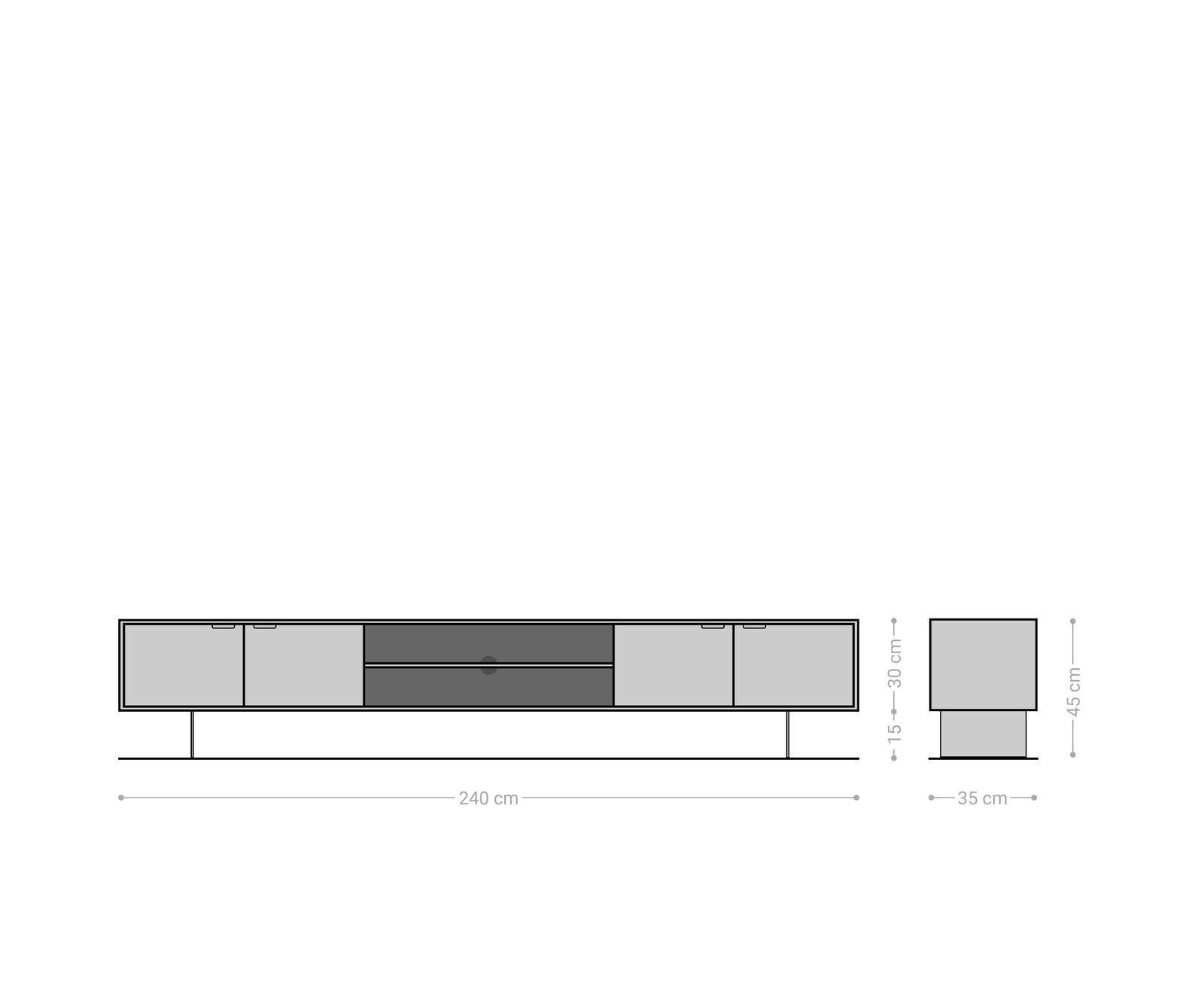 Meuble-TV Teele 240 cm acacia naturel ardoise 4 portes pied flottant inoxydable 8