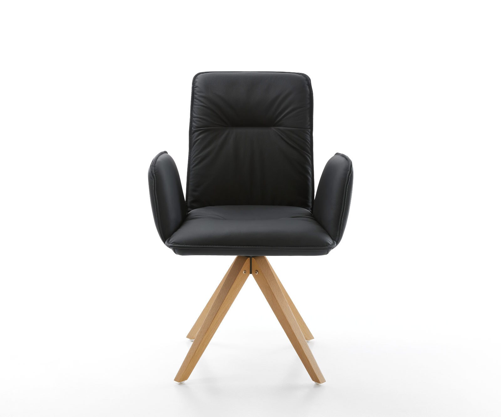 Chaise-de-salle-à-manger Vinja-Flex cuir de vache noir pied en bois angulaire naturel 1 Chaise-de-salle-à-manger Vinja-Flex cuir de vache noir pied en bois angulaire naturel 1