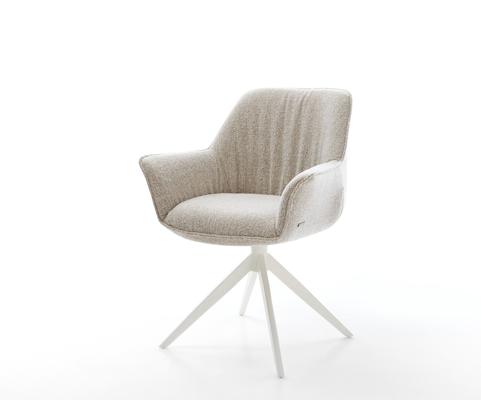 Chaise-pivotante Keila-Flex avec accoudoirs tissu tissé doux beige pied croisé large blanc pivotement sur 360° fonction bascule 1