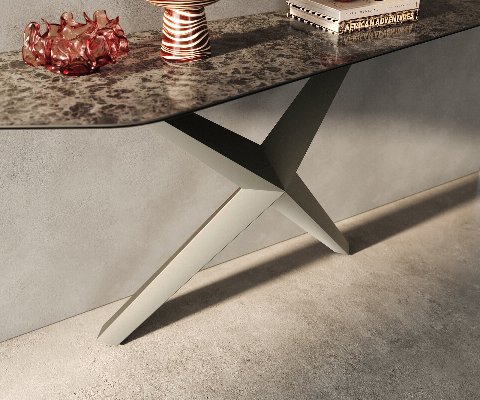 Console Edge Polygonal 180x50 cm Céramique Emperador Extra Lucidato Dunkelbraun Zentharo Métal Effektfinish Titan 6