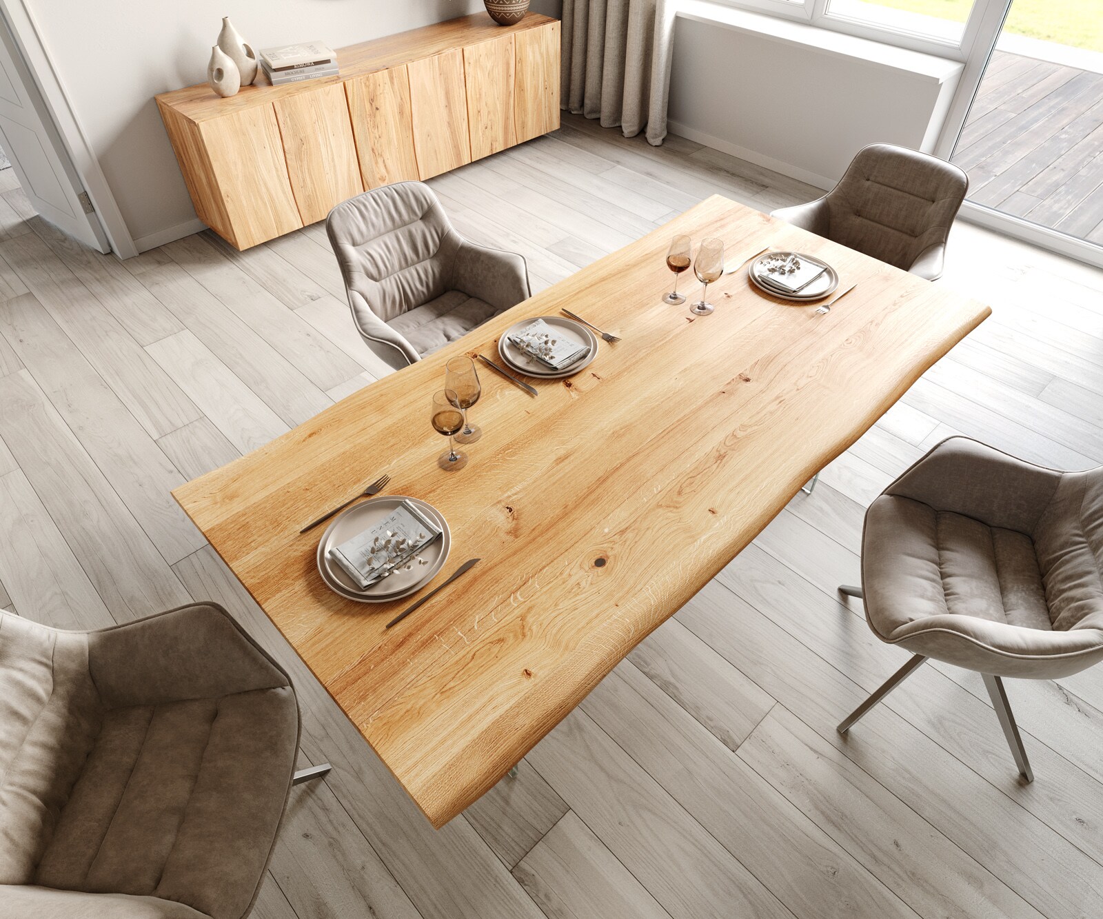 Table à manger Edge 200x100x2,5-3 chêne nature verre Live-Edge 3