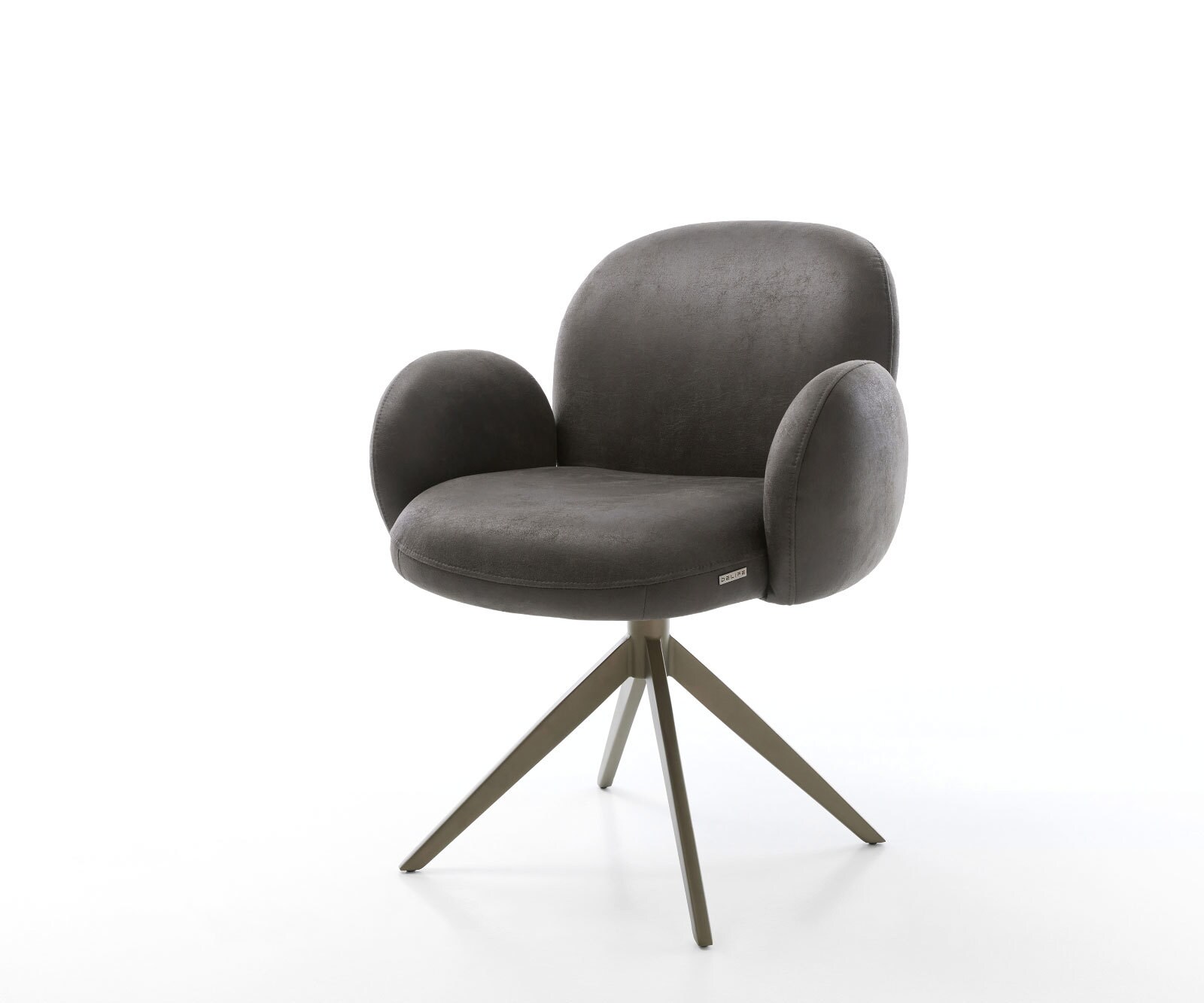 Chaise-pivotante Nube-Flex microvelours anthracite vintage pied croisé large aspect titane pivotement sur 360° fonction bascule ressorts ensachés