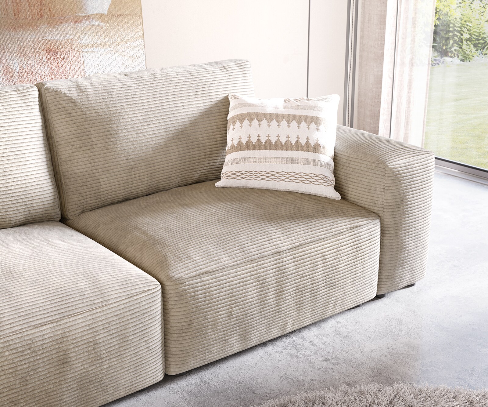 Big canapé Lanzo 230x95 cm velours côtelé beige 5