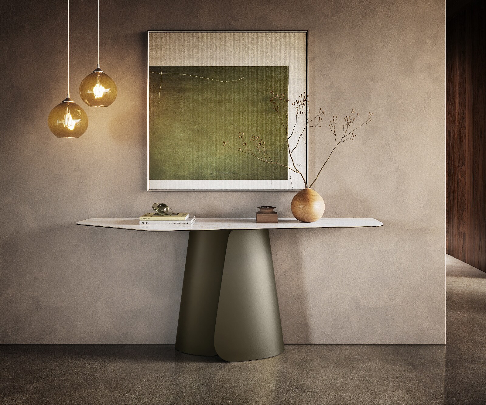 Console Edge Polygonal 180x50 cm Céramique Onyx Pearl Livos Métal Effektfinish Titan 3