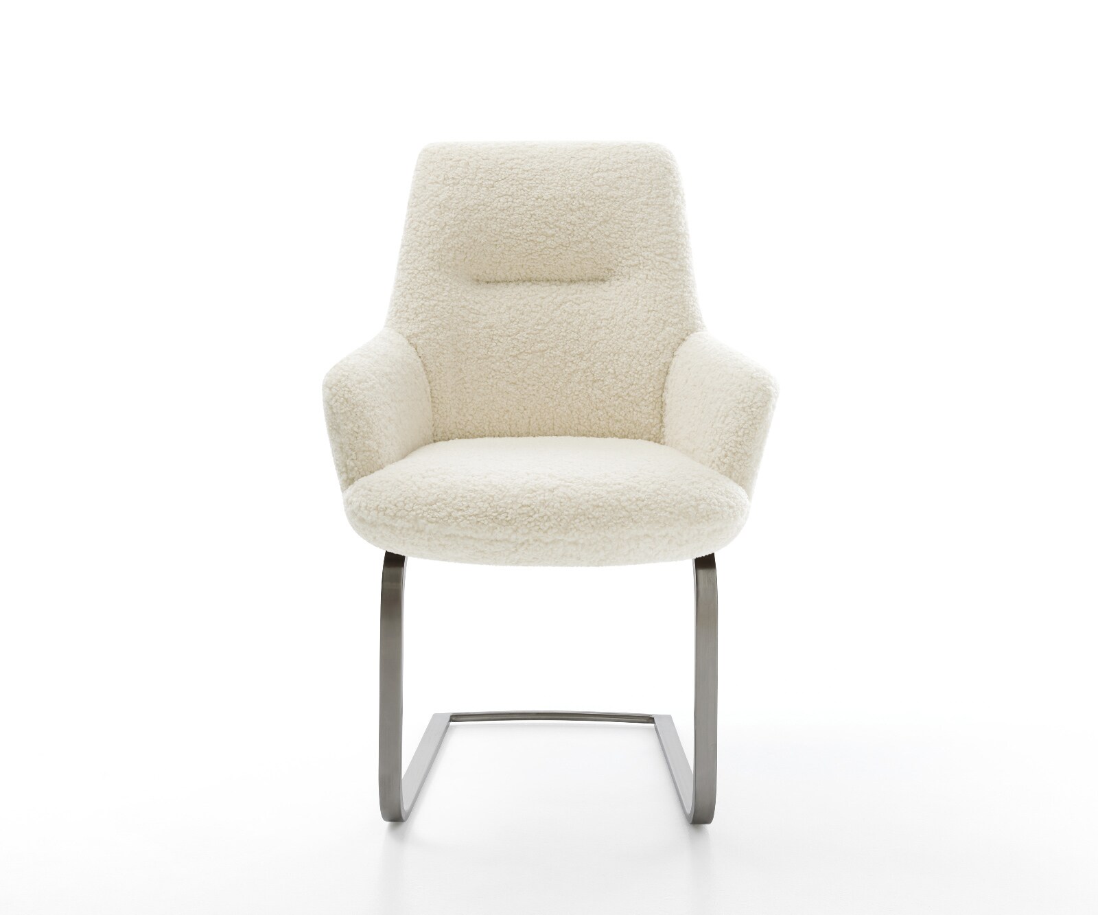 Cantilever Zelia-Flex avec accoudoirs tissu teddy beige pied cantilever plat grafiete ressorts ensachés 1