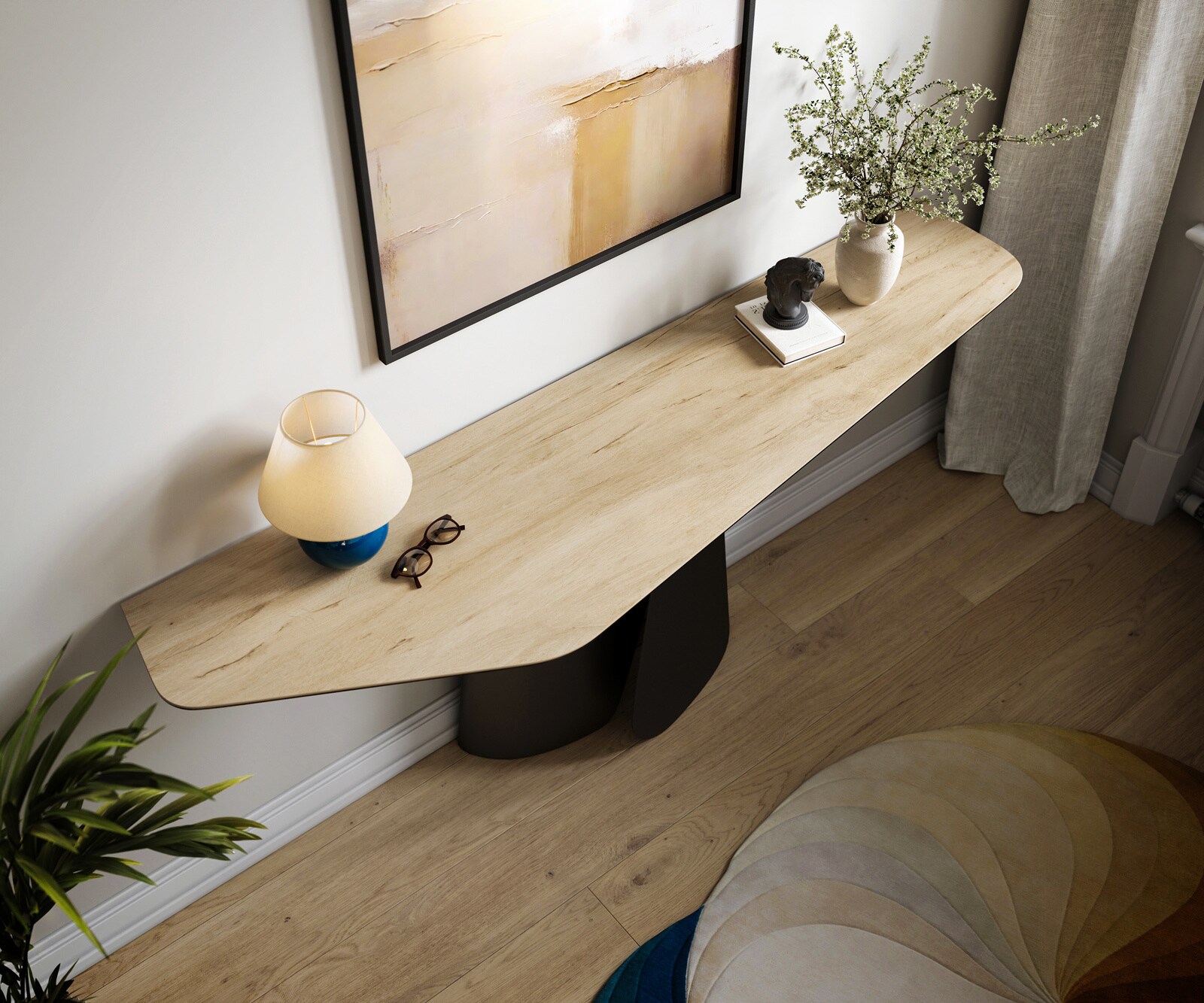 Console Edge Polygonal 180x50 cm Céramique Laminam® Sabbia Eichefarbig Livos Métal Noir 2