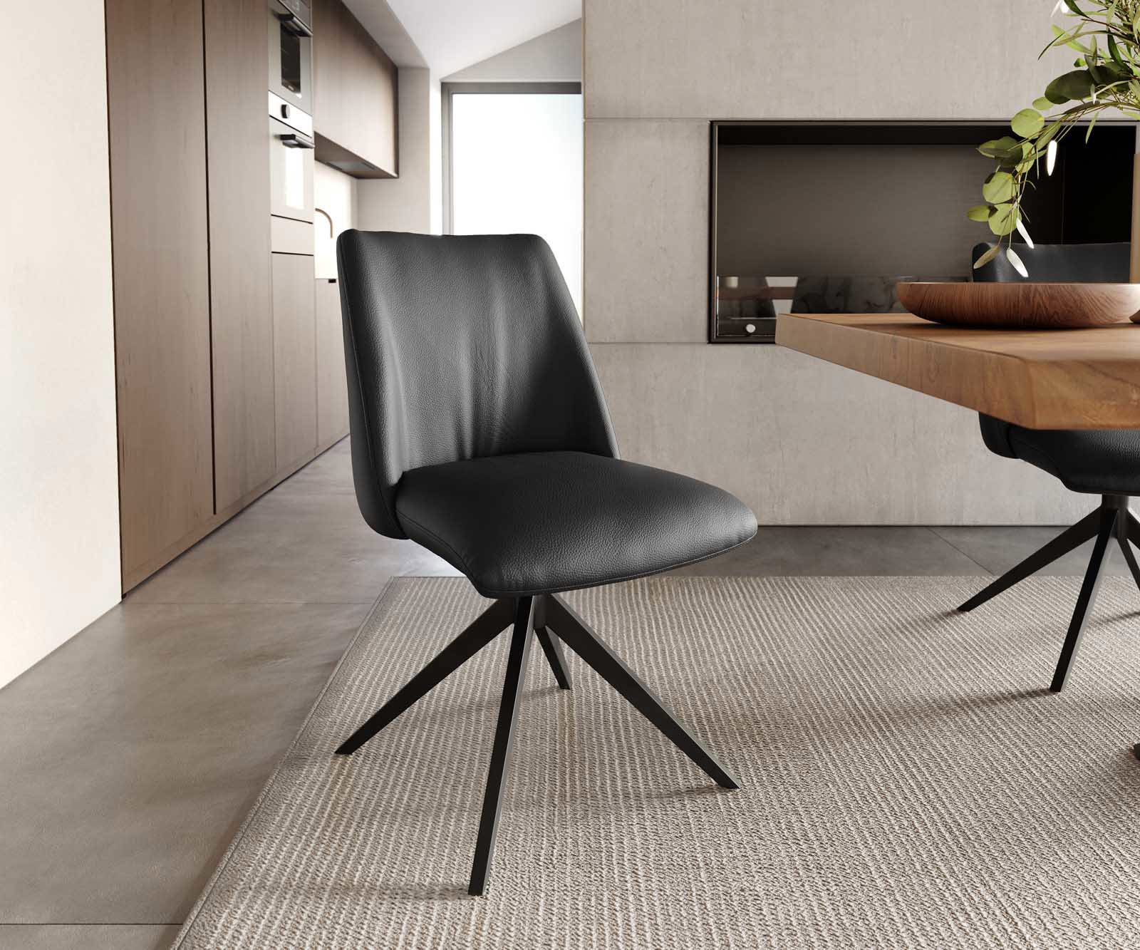 Chaise-pivotante Elso-Flex cuir de vache noir pied croisé large noir pivotement sur 360° ressorts ensachés