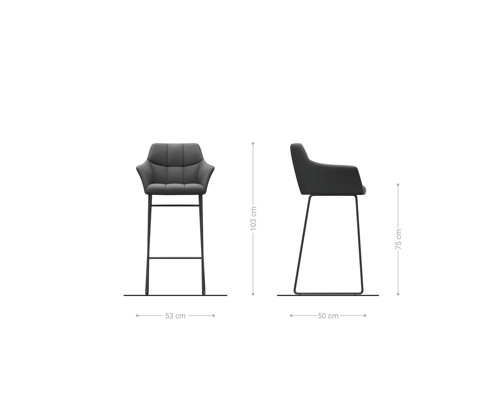 Chaise-de-bar Yulo-Flex cuir véritable noir cadre de patins métal 5