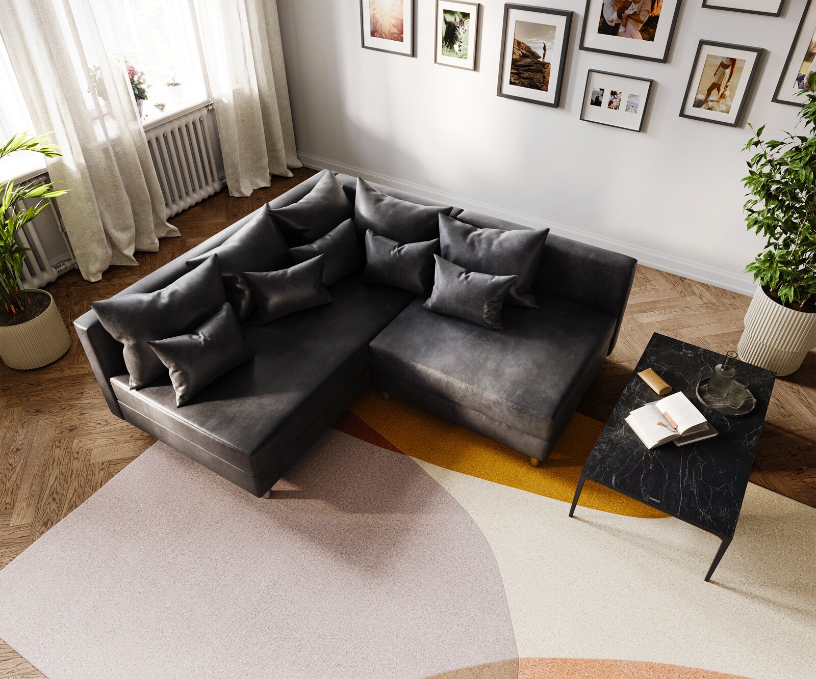 Canapé Clovis anthracite look antique ottoman gauche canapé module 4