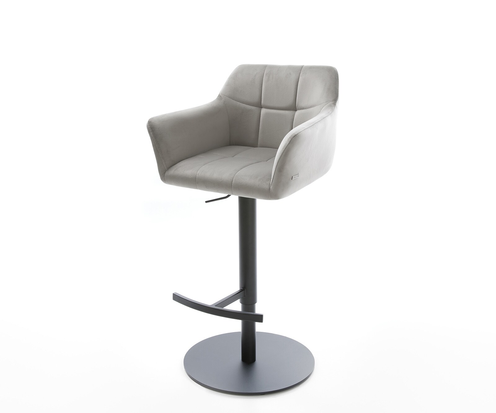 Chaise-de-bar Yulo-Flex velours gris pied pivotant réglable en hauteur métal