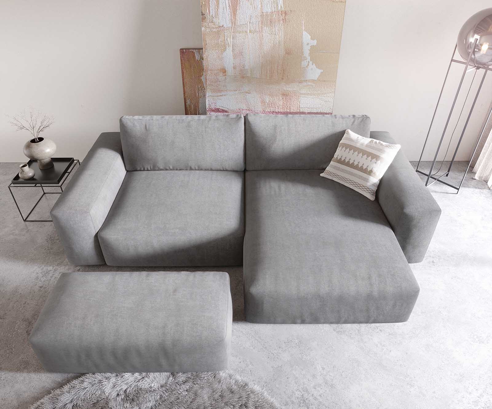 Canapé d'angle Lanzo XL 270x180 cm Microfibre Gris Recamière variable avec Tabouret 4