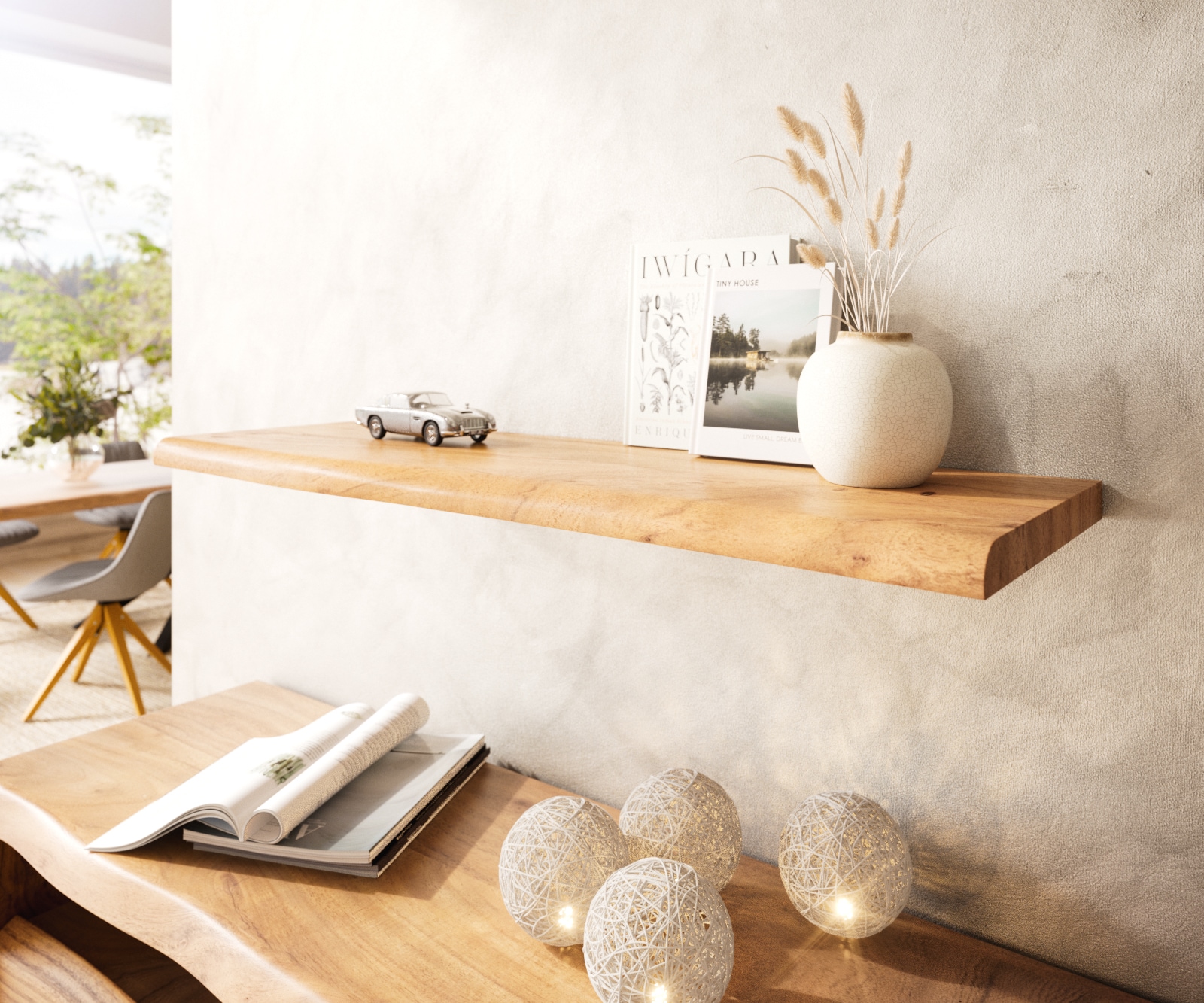 Étagère-murale Live-Edge 100 cm acacia nature bord d'arbre massif Étagère-murale Live-Edge 100 cm acacia nature bord d'arbre massif