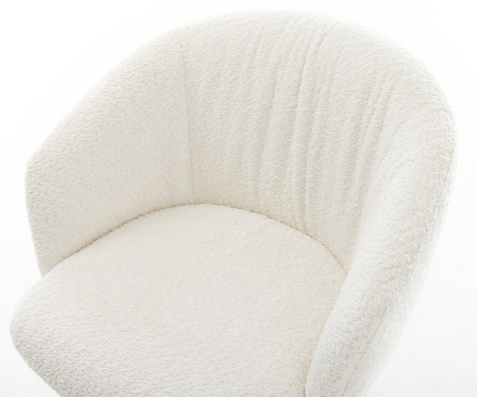 Chaise-pivotante Caja-Flex avec accoudoirs bouclé blanc pied de chaise 4 branches acier inoxydable brossé pivotement sur 360° ressorts ensachés 4