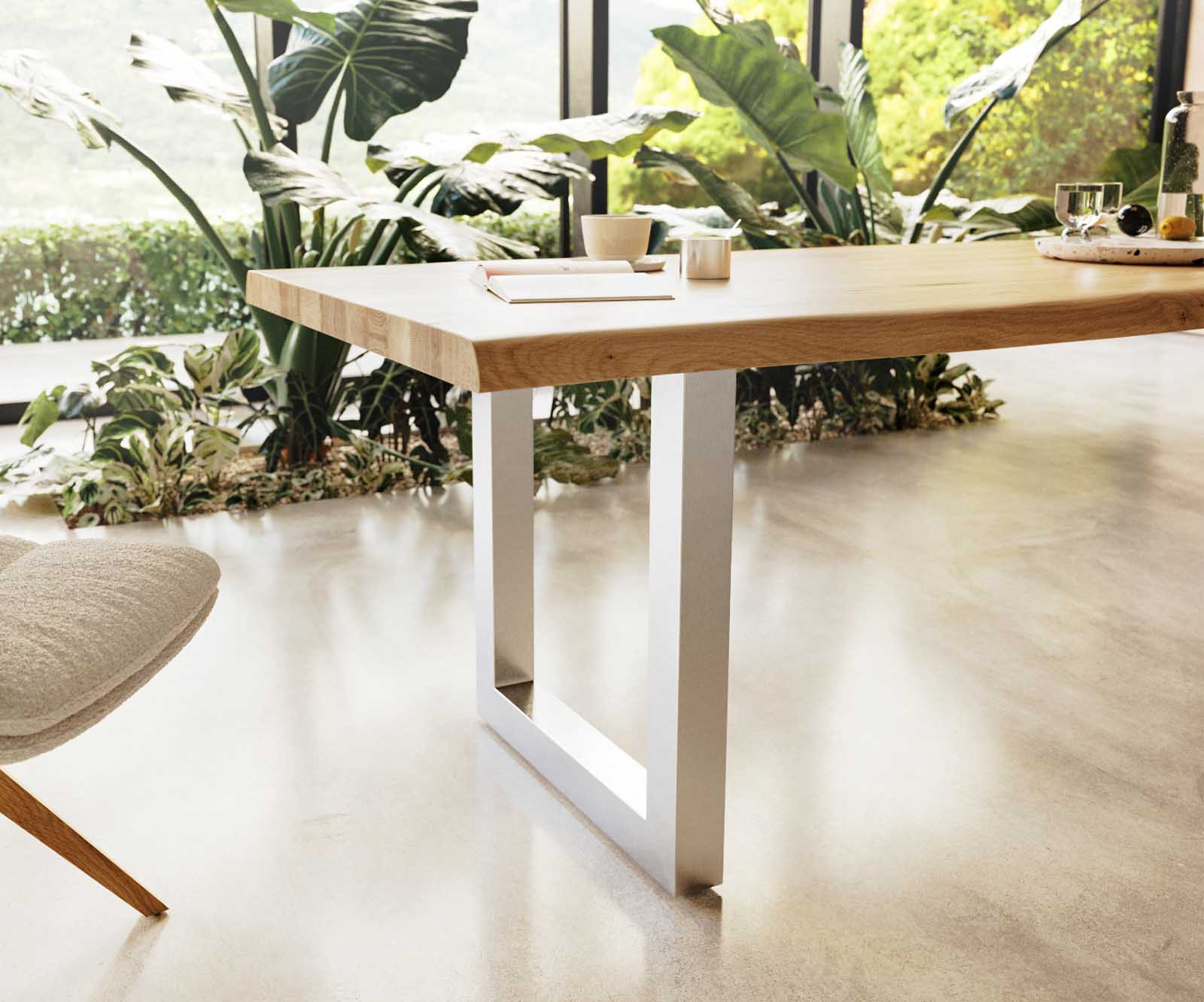 Table à manger Edge 300x100 chêne nature acier inoxydable large Live-Edge 5