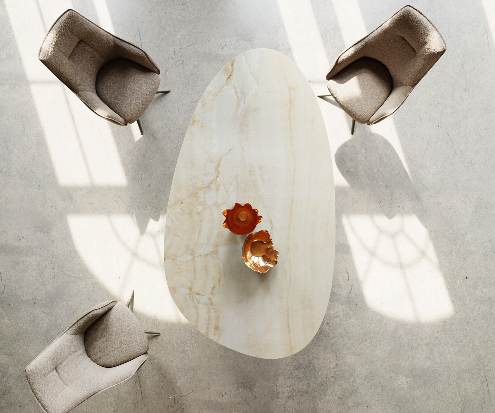Table à manger Edge ovalee 220x120 céramique Iris FMG Onice Oro cadre en W métal effet finition titanee 4