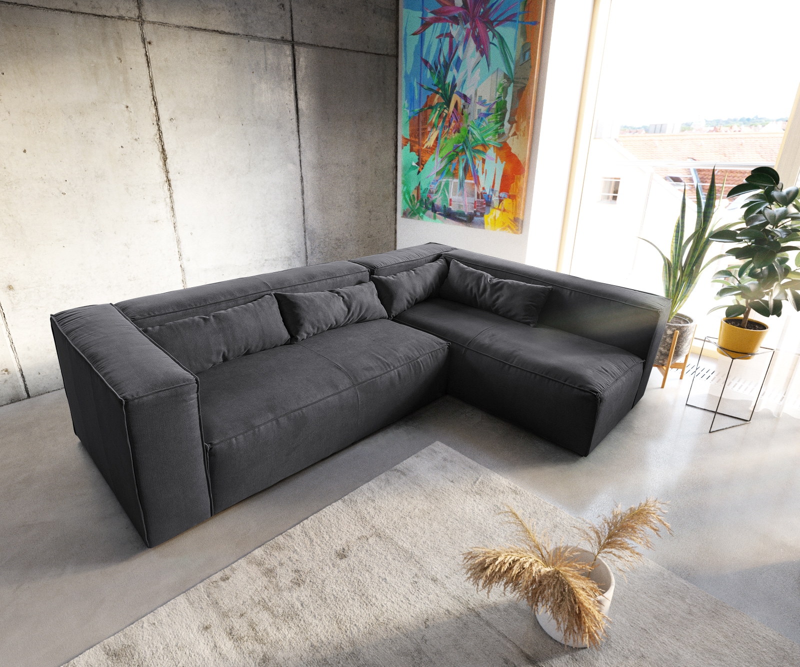 Canapé-d'angle Brom 267x173 cm Graphite Ottoman Droit 3 Canapé-d'angle Brom 267x173 cm Graphite Ottoman Droit 3