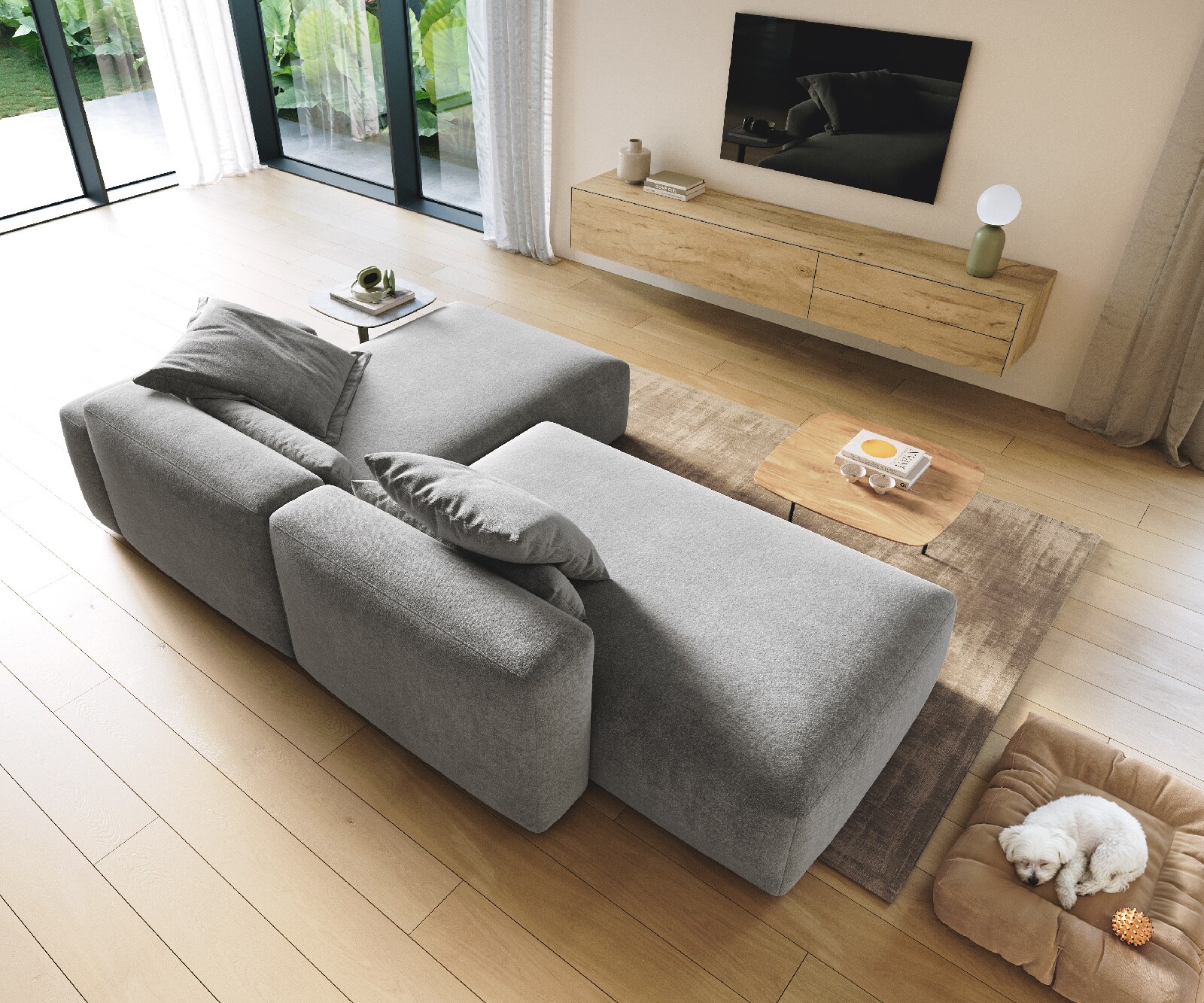 Canapé d'angle Freestyle Pure 310x200 cm Tissu texturé gris doux 3