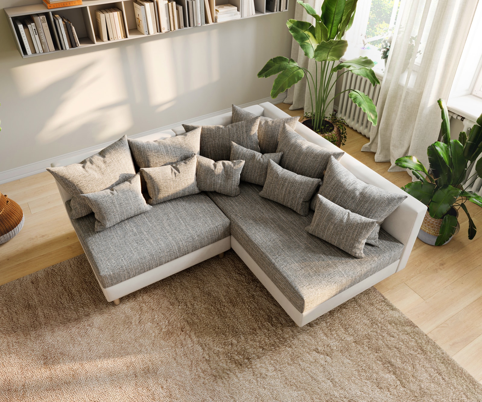 Canapé-d'angle Clovis blanc gris clair canapé modulable ottoman droite 4 Canapé-d'angle Clovis blanc gris clair canapé modulable ottoman droite 4