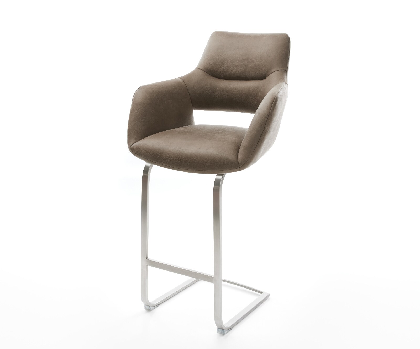Chaise-de-bar Yago-Flex Microfibre Taupe Vintage Pied cantilever acier inoxydable Argent Ressort ensaché