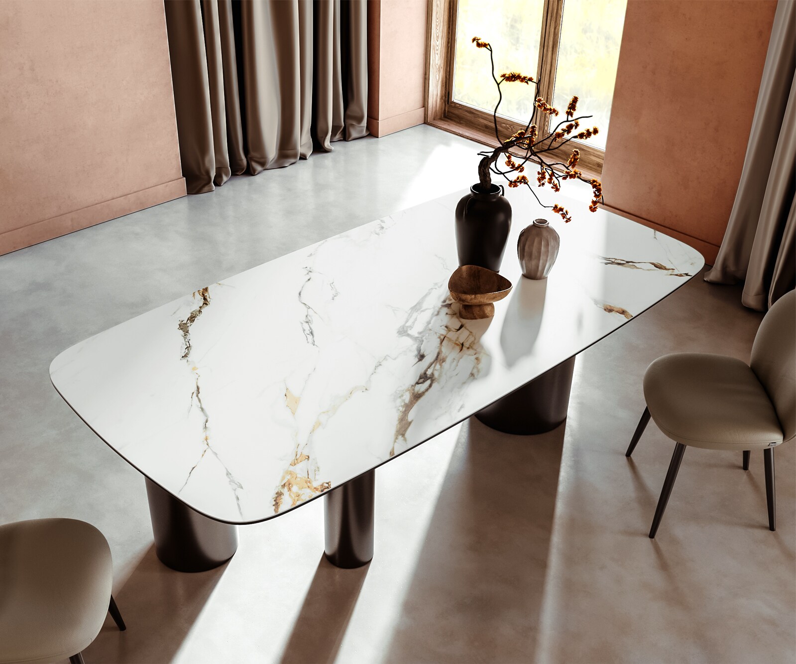 Table à manger Edge Boot 240x120 Céramique Calacatta Luxe Blanc-Doré-Gris Troa Acier inoxydable Graphite 3