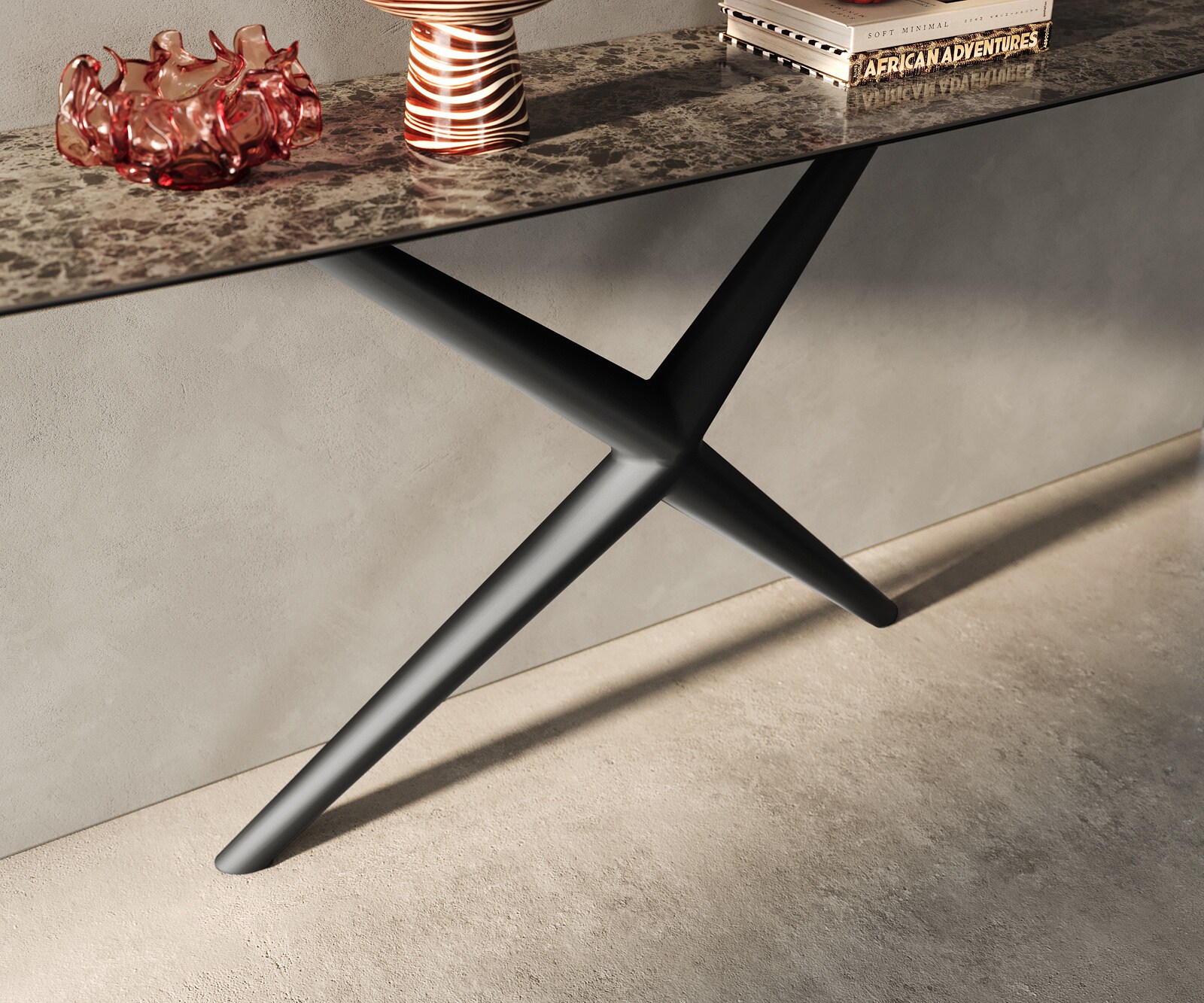 Console Edge forme bateau 180x40 cm Céramique Emperador Extra Lucidato Dunkelbraun Estelo Métal Noir 6