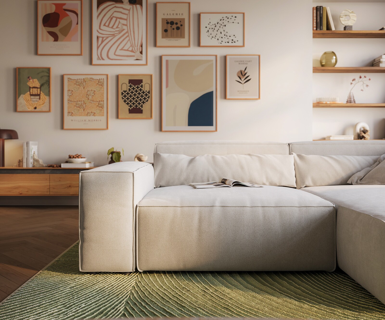 Canapé d'angle Sirpio XL 270x170 cm Tissu texturé doux Beige Méridienne modulable 6