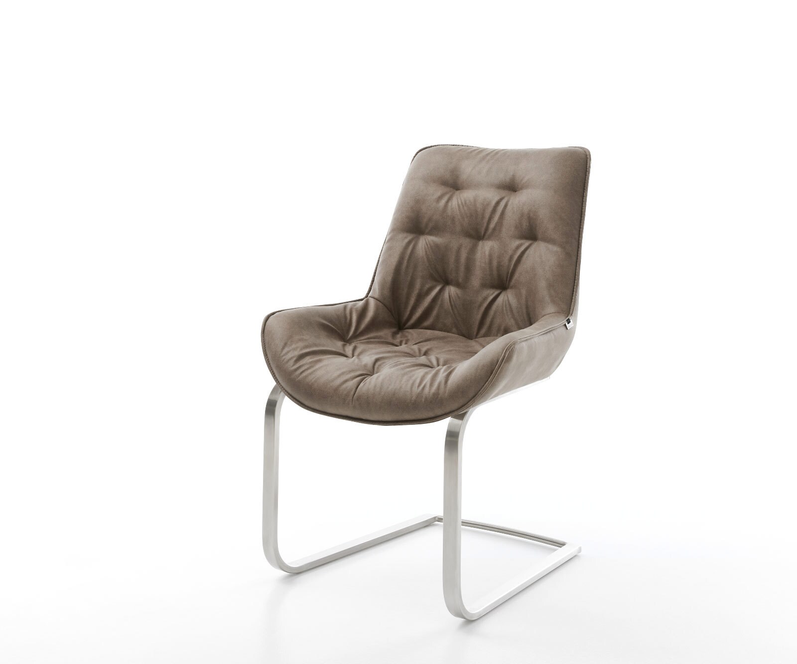 Cantilever Taimi-Flex microvelours taupe vintage pied cantilever plat acier inoxydable brossé