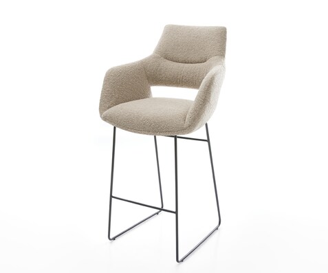 Chaise-de-bar Yago-Flex Bouclé Boue Pied trapèze noir Noir Ressort ensaché