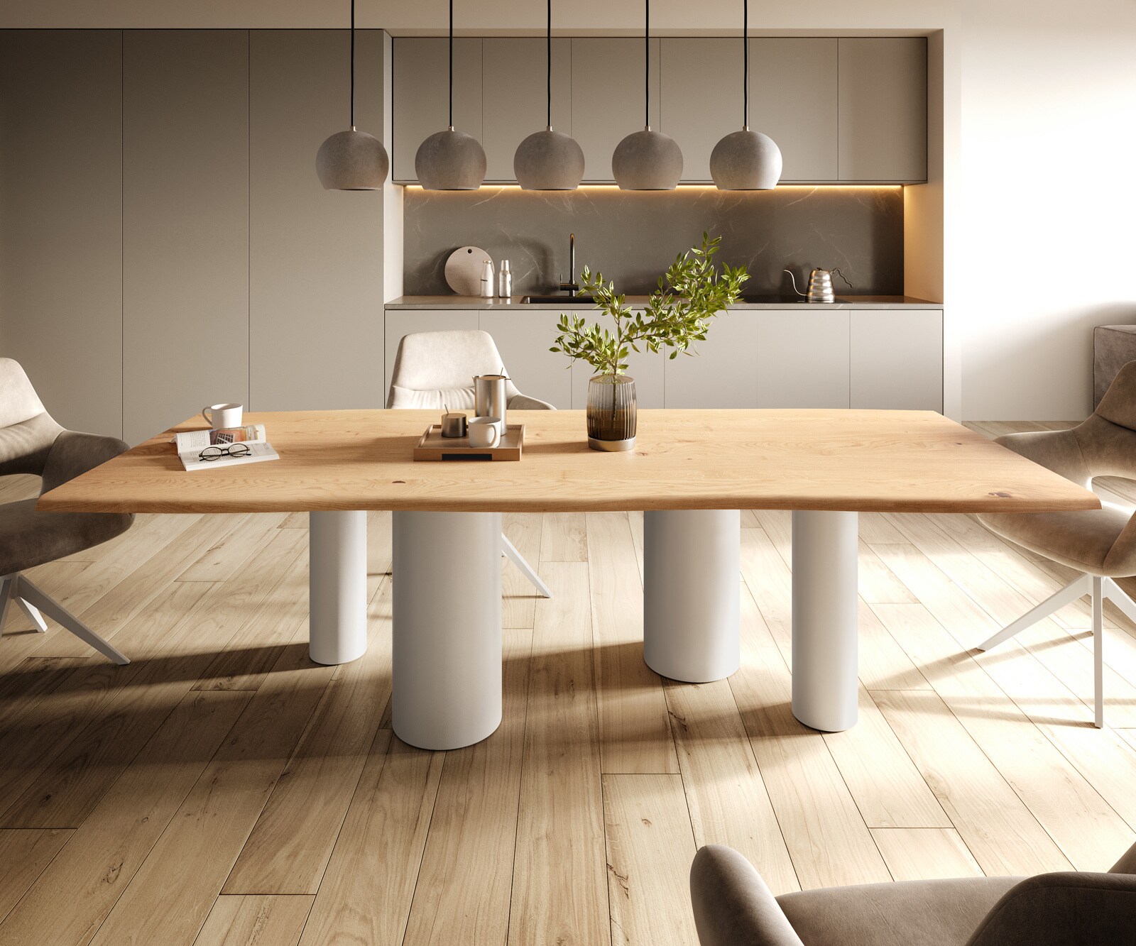 Table à manger Edge 260x100x2,5-3 Chêne Nature Pilier Métal Blanc Live-Edge 2