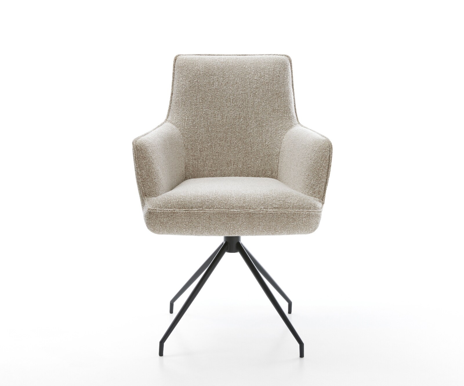 Chaise-de-salle-à-manger Heira-Flex avec accoudoirs tissu tissé doux beige pied croisé conique noir resorts ensachés 2