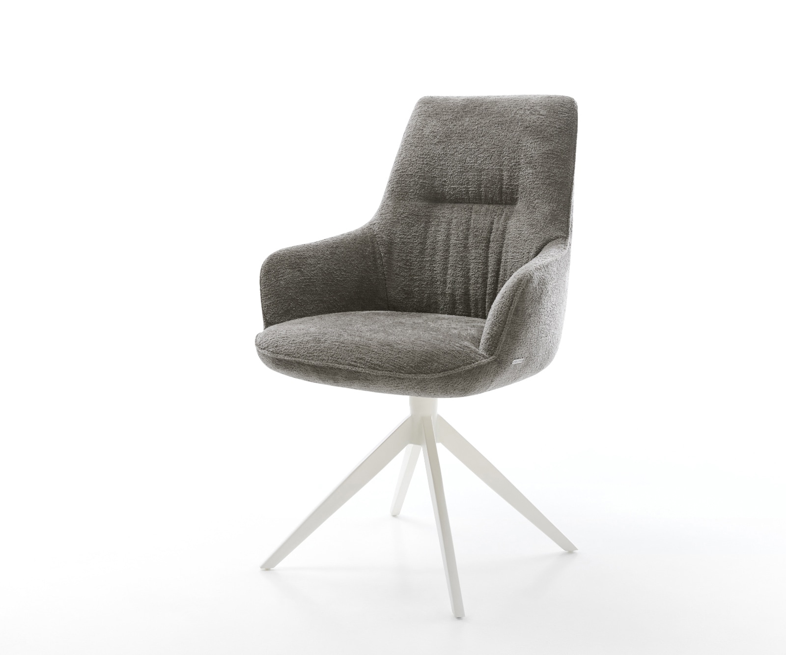 Chaise-pivotante Zelia-Flex avec accoudoirs bouclé doux couleur boue pied croisé large blanc pivotement sur 360° fonction bascule resorts ensachés