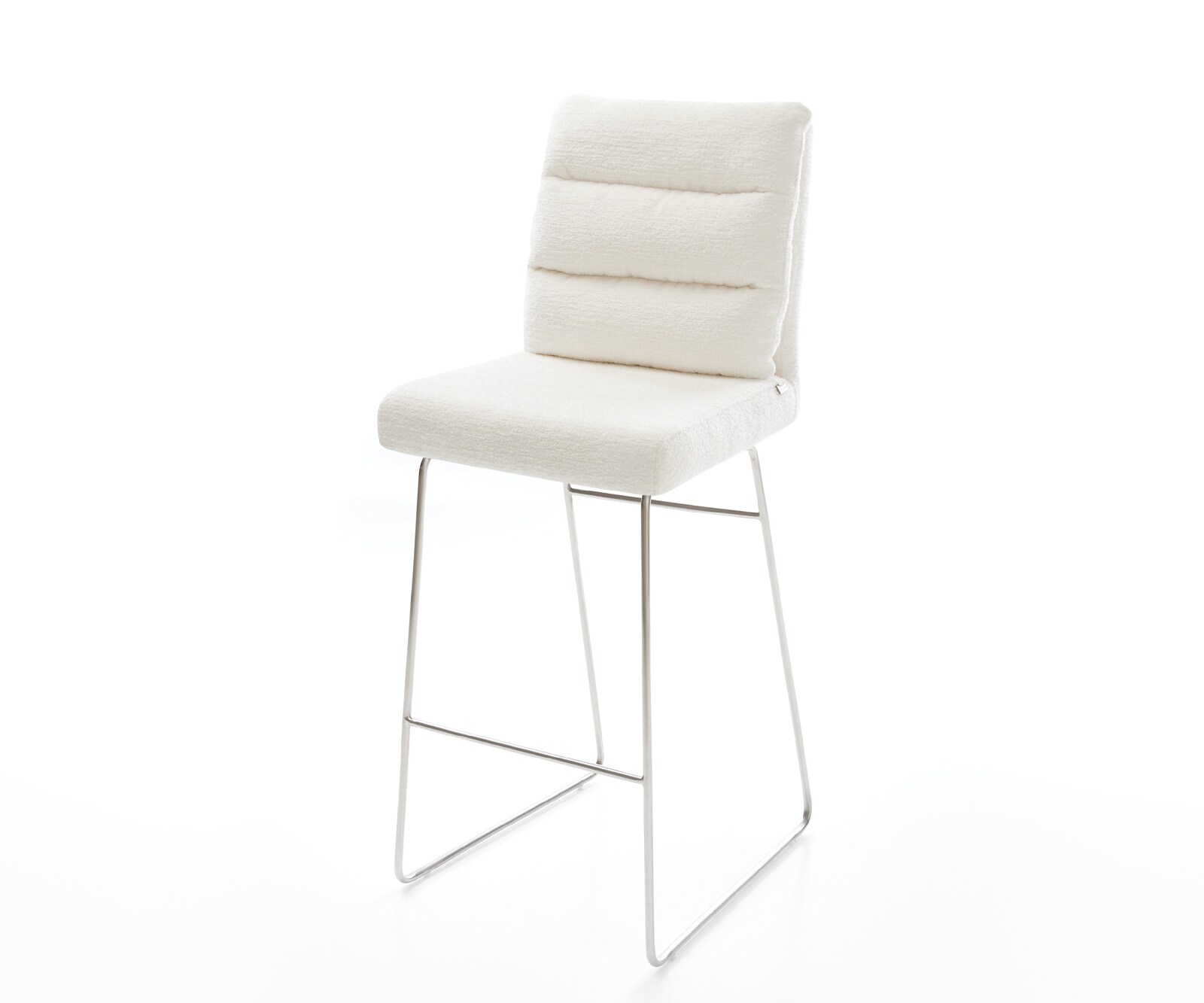 Chaise-de-bar Pela-Flex Bouclé doux Beige Pied trapèze acier inoxydable Argent 1
