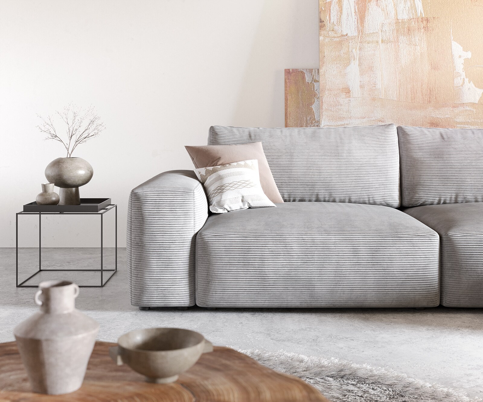 Canapé d'angle Lanzo XL 380x180 cm Cord Gris Argenté Recamière variable 5