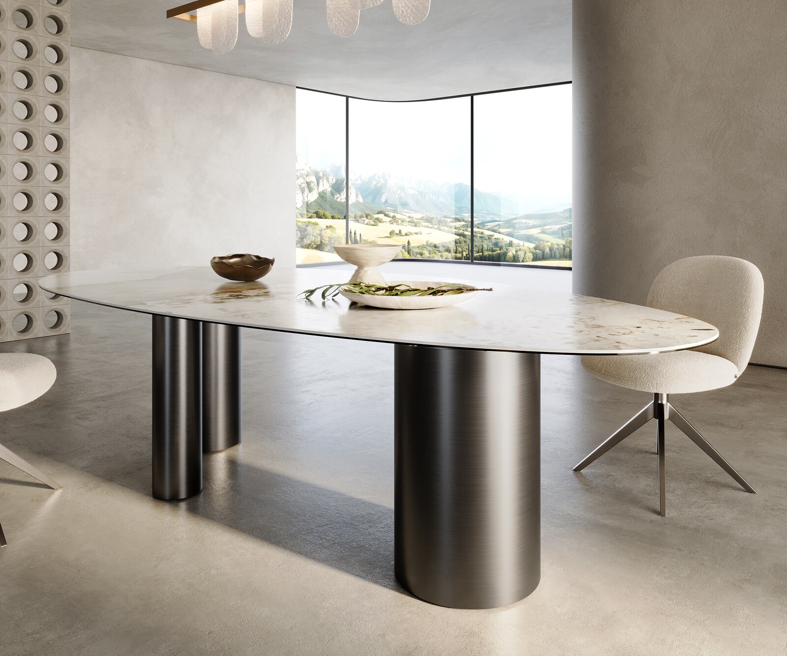 Table à manger Edge Ovale 280x130 Céramique Minas Melange Blanc-Beige Troa Acier inoxydable Graphite 6
