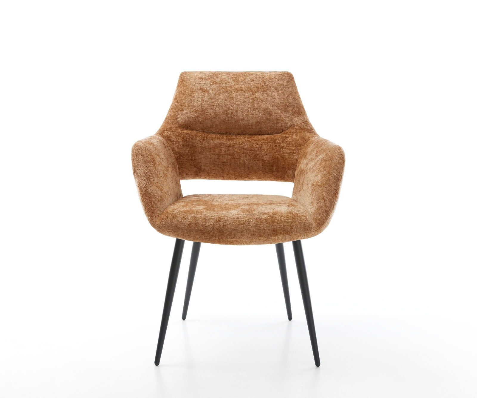 Chaise-de-salle-à-manger Yago-Flex avec accoudoirs chenille rouille 4 pieds coniques noir ressorts ensachés 1 Chaise-de-salle-à-manger Yago-Flex avec accoudoirs chenille rouille 4 pieds coniques noir ressorts ensachés 1