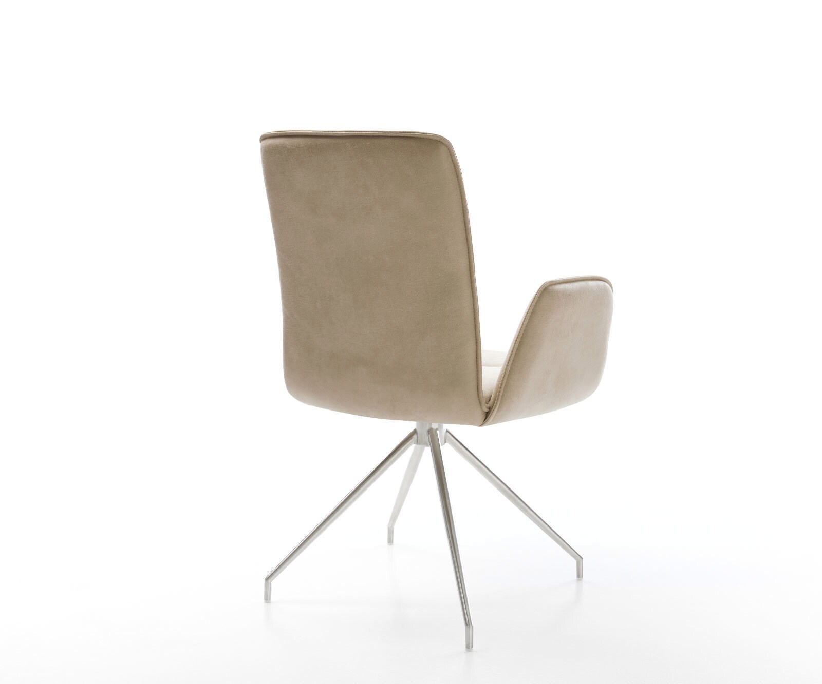 Chaise-de-salle-à-manger Vinja-Flex microvelours beige vintage pied croisé conique acier inoxydable brossé 4