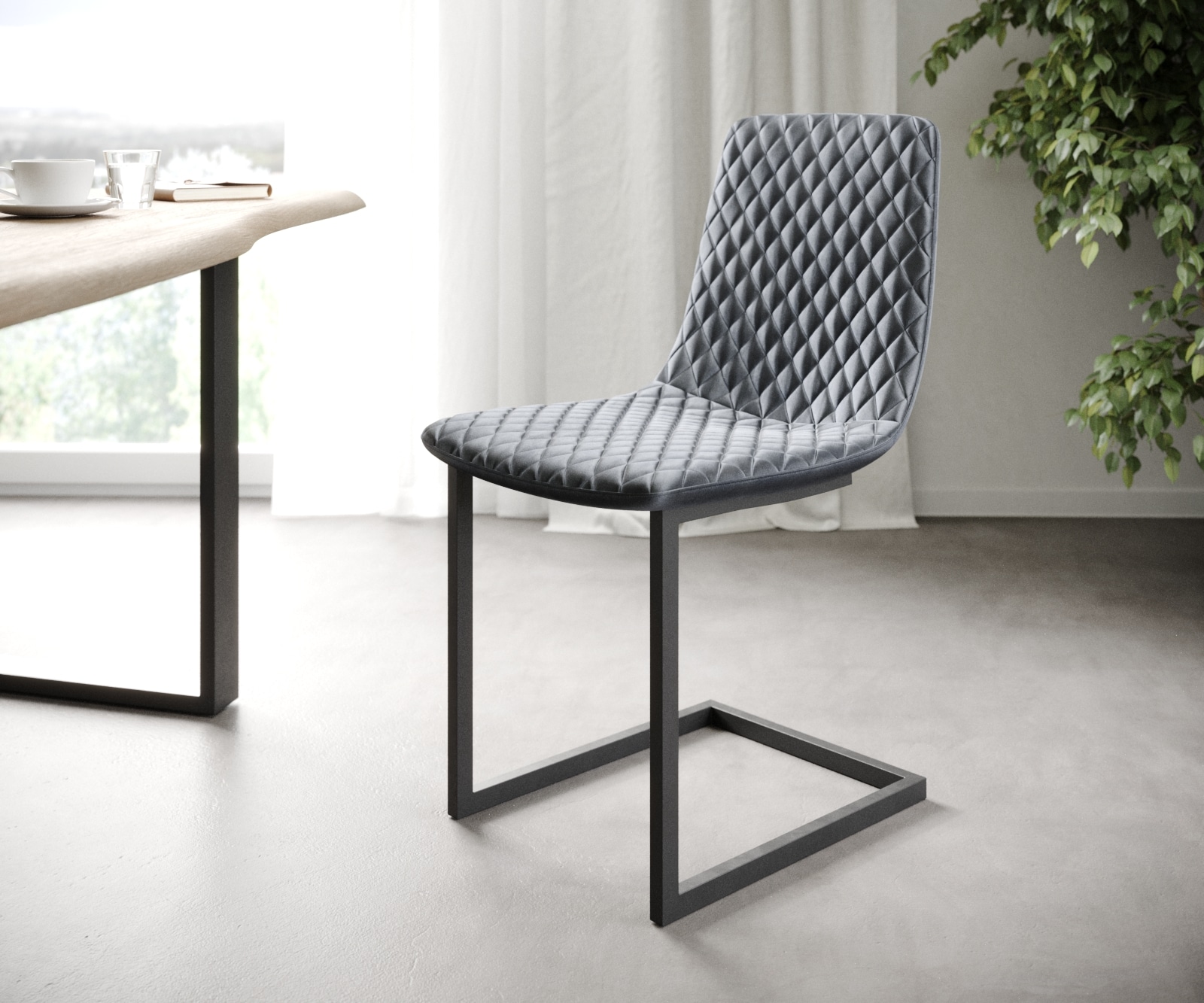 L'ensemble-de-4-chaises Novi-Adesso gris velours cantilever 1