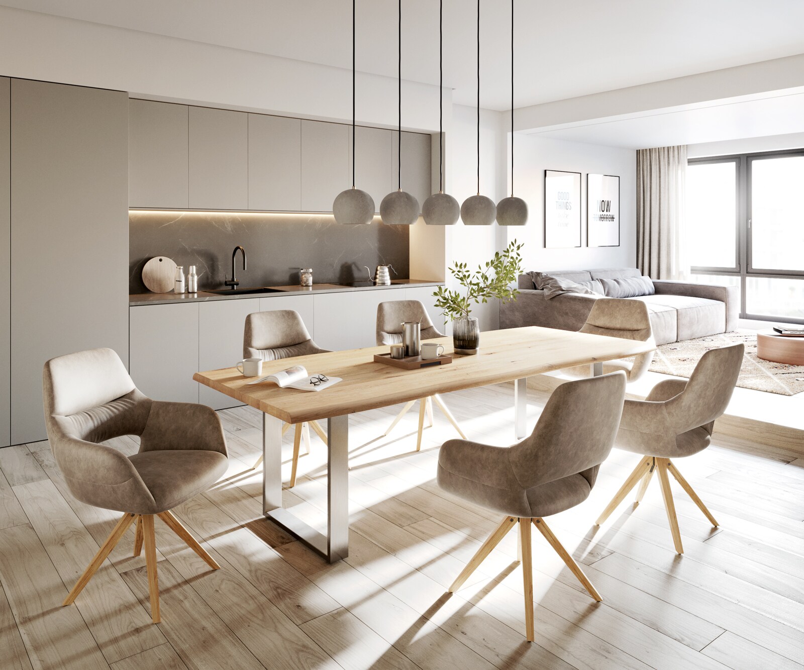 Table-à-manger Edge 260x100x2,5-3 chêne nature acier inoxydable mince Live-Edge 4 Table-à-manger Edge 260x100x2,5-3 chêne nature acier inoxydable mince Live-Edge 4