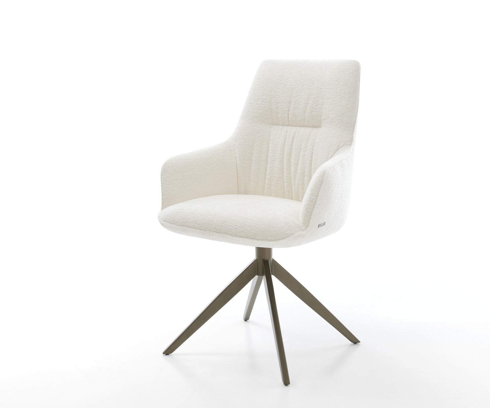 Chaise-pivotante Zelia-Flex avec accoudoirs bouclé doux beige pied croisé large aspect titane pivotement sur 360° fonction bascule resorts ensachés