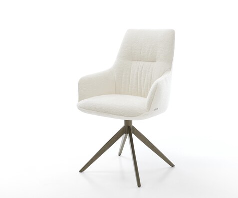 Chaise-pivotante Zelia-Flex avec accoudoirs bouclé doux beige pied croisé large aspect titane pivotement sur 360° fonction bascule resorts ensachés