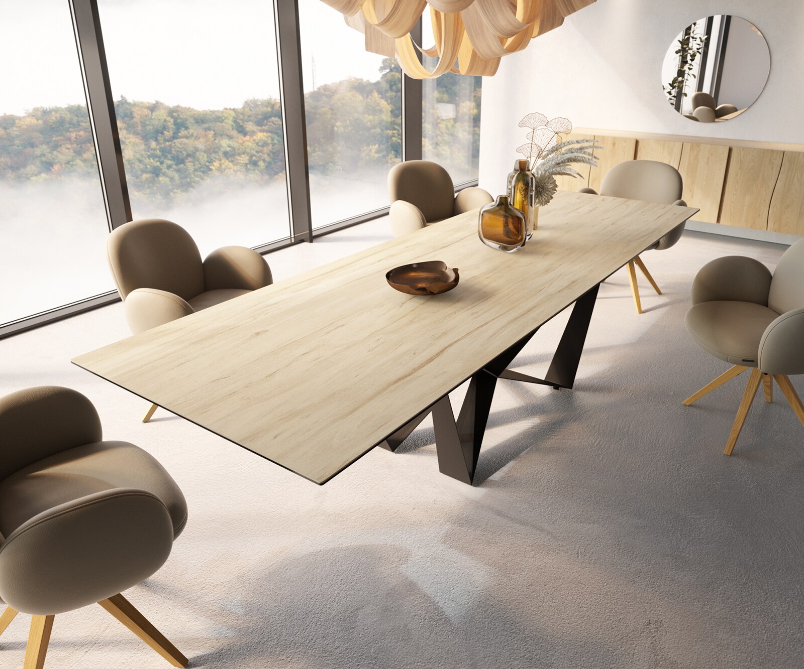 Table à manger Edge 300x100 céramique Laminam® Sabbia couleur chêne Spider acier plat noir 3