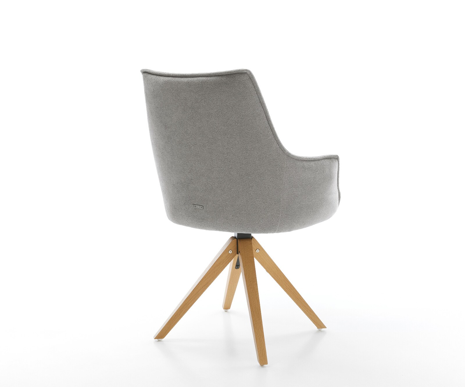 Chaise-pivotante Alja-Flex avec accoudoirs tissu structuré doux gris pied en bois angulaire naturel pivotement sur 180° resorts ensachés 4