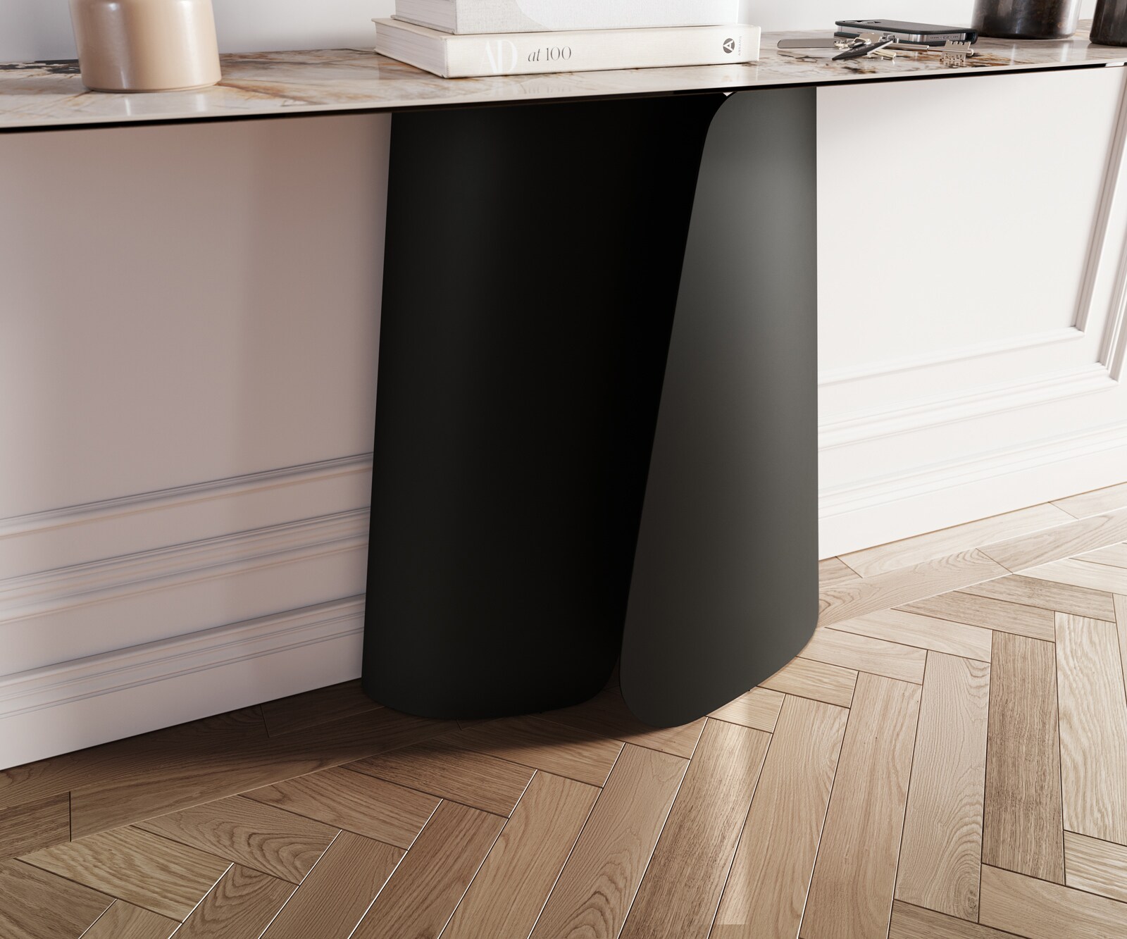 Console Edge forme bateau 180x40 cm Céramique Patagonia Poliert Livos Métal Noir 6